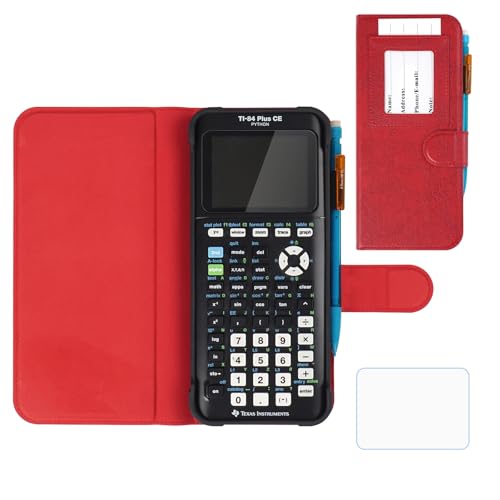 Image of YouKnow PU Leather Protective Case Compatible with Texas Instruments TI-84 Plus CE Color Graphing Calculator with ID Card Slot (Only Case) (Red)