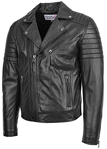 Chaqueta Biker de Cuero para Hombre Negra miniatura 4