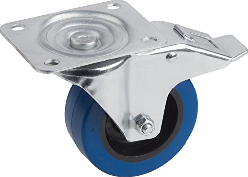 Meister Castor ✓ Brake ✓ 105 x 80 mm Plate ✓ Elastic Solid Rubber Wheels ✓ Soft Tread ✓ Roll Bearing Wheel/Castor Heavy Duty Roll, 802610