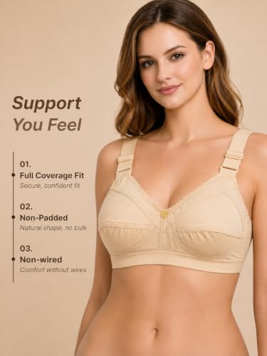 Image of Women Cotton Bra, Soft Breathable Non-Padded Everyday Comfort Bra