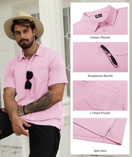 Image of SCODI 5 Pack Mens Pocket Polo Shirts Short Sleeve Golf Casual Work T-Shirt