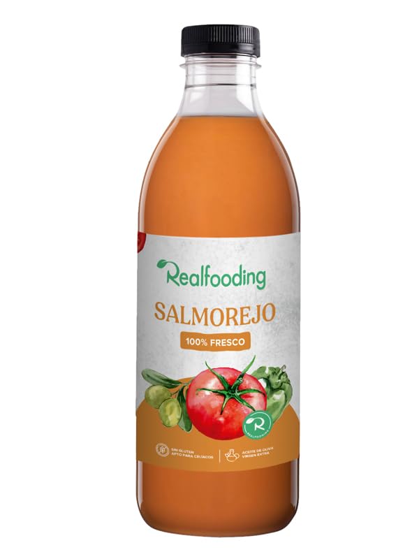 REALFOODING – Salmorejo 1 Litro, Apto Veganos, Apto Celiacos, 100% Fresco, Aceite de oliva Vigen Extra