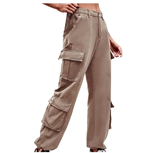 XUNRYAN Cargo Pants Womens High Waist Parachute Pants Multi Pockets Hippie Joggers Streetwear 2023 Fall Fashion Clothes