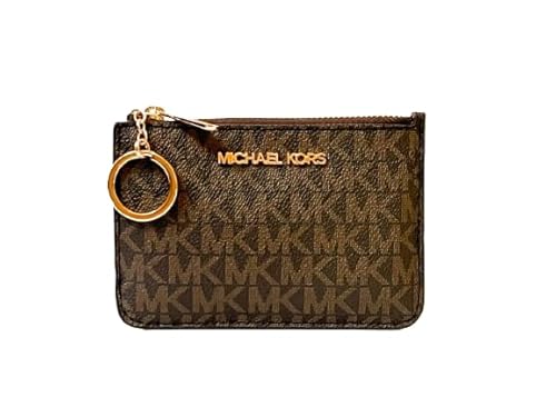 Michael Kors Jet Set Travel Small Top Zip Coin Pouch With Id Holder - Pvc Coated Twill (Brown & Acorn) #TOP5