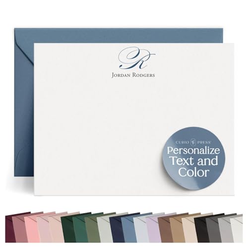Monogrammed Note Cards and Envelopes for Men And Women, Personalized Stationery Set, (A2, A7) Custom Monogram Notecards with Envelopes, Classic Stationary Set Great for Gifts - Elegant Mono Flat