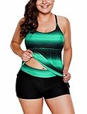 Gloria&Sarah Plus Size Bathing Suits for Women Color Block Striped Tankini Swimsuits with Boyshorts Swimwear S-XXXXL