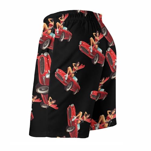 Ski PINUP Girl And Car Mens Swim Trunks Quick Dry Board Shorts Beach Swimwear Bathing Suits4