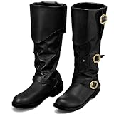 Cuffbow Pirate Costume Boots for Men Medieval Renaissance Steampunk Cosplay Boots Halloween Gothic Button Leather Shoes(13,Black)