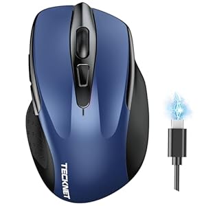 TECKNET Bluetooth Mouse, Rechargeable Bluetooth Wireless Mouse(Tri-Mode: BT 5.0/3.0+2.4G), 4800DPI Adjustable, Silent Ergonomic Wireless Mouse for Laptop PC Computer, Windows Mac OS,6 Buttons (Blue)