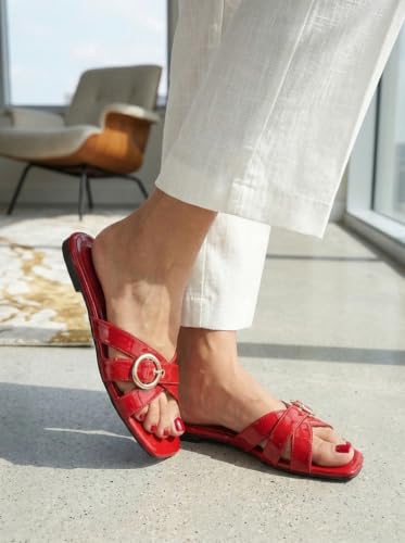 Image of ELLE Women's Criss-Cross Patent Multi-Strap Square-Toe Sandal