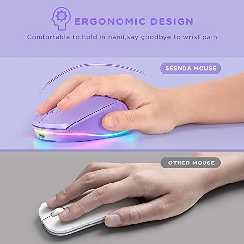 Seenda Wireless Mouse, Rechargeable Light Up Mouse For Laptop, Small Cordless Mice With Quiet Click Led Rainbow Lights For Pc Computer Kids Chromebook Windows Mac, Purple #TOP3