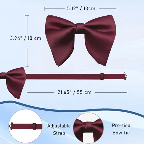 Image of Luckyvestir Oversized Bow Ties for Men, Pre Tied Clip on Men's Black Bowtie for Wedding Tuxedo Banquets Formal Wear