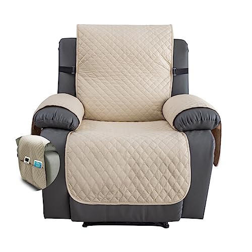 Fansu Funda de Sillón Relax 1 Plaza, Diamante Impermeable Sillón Relax Funda Reclinable, Cubre sofá, Extraíbles y Lavables Protector sofá Acolchado (Beige,1 Plaza)