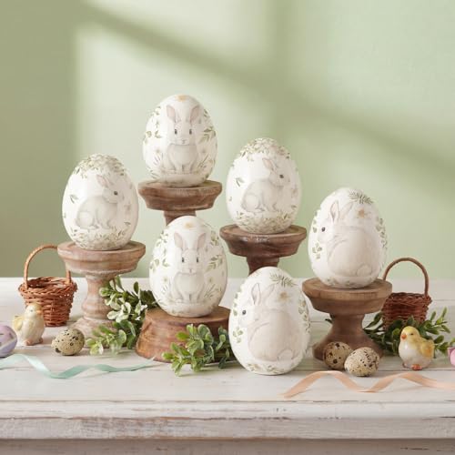 DoubleFill 6 Pcs Ceramic Easter Eggs Bunny Porcelain Eggs Spring Rabbit Basket Bowl...