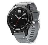 Kartice for Garmin Fenix 5 Watch Band Easy Fit 22mm Width Silicone Smart Watch Replacement Bands Sport Watch Band With Mental Clasp for Garmin Fenix 5(Grey)