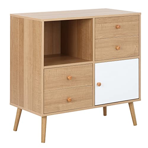 HOMCOM Sideboard Küchenschrank Kommode mit 1 offenen Fächern 4 Schubladen...