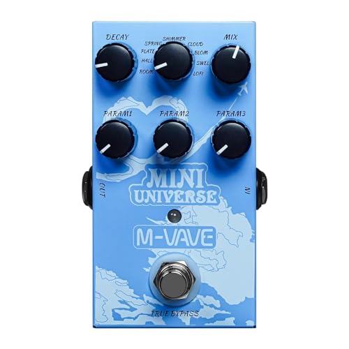 KINGSTER M-VAVE Pedal de efeitos de reverberação Mini Universe para guitarra elétrica, design True Bypass para guitarra, estojo de metal, fácil de operar 9 tons universais de reverberação, cordas