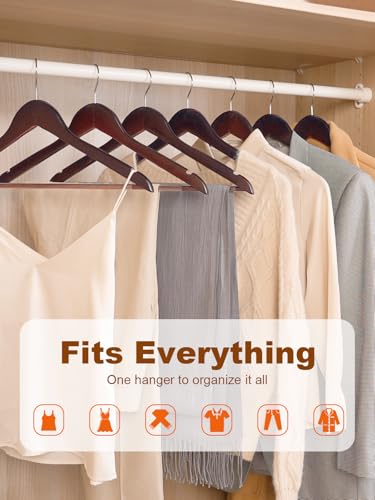 HOUSE DAY Cherry Wooden Hangers 20 Pack, Heavy Duty Wooden Coat Hanger for Closet, Solid Wood Hanger with Non Slip Pant Bar, Smooth Finish Wood Clothes Hangers for Shirts, Suits Jackets, Dress