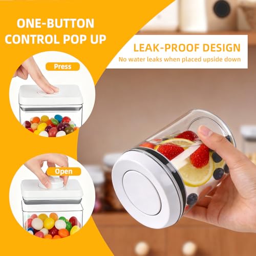 Pop Push Button Airtight Food Storage Containers with Lids | 3 Sizes: 0.65/0.7/1.8Qt for Cereal Flour Sugar Snacks Pet Food, BPA-Free Space-Saving Pantry Kitchen Canisters - Image 5