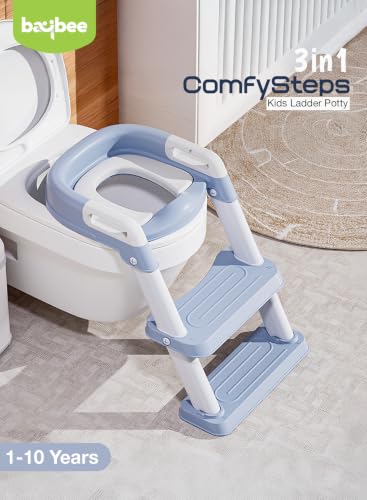 Image of Baybee Western Potty Seat for Kids | Baby Toilet Seat Chair with Ladder, Adjustable Step Height & Cushion Seat | Portable Potty Training Seat for 1-8 Years Child Boys Girls (Blue)