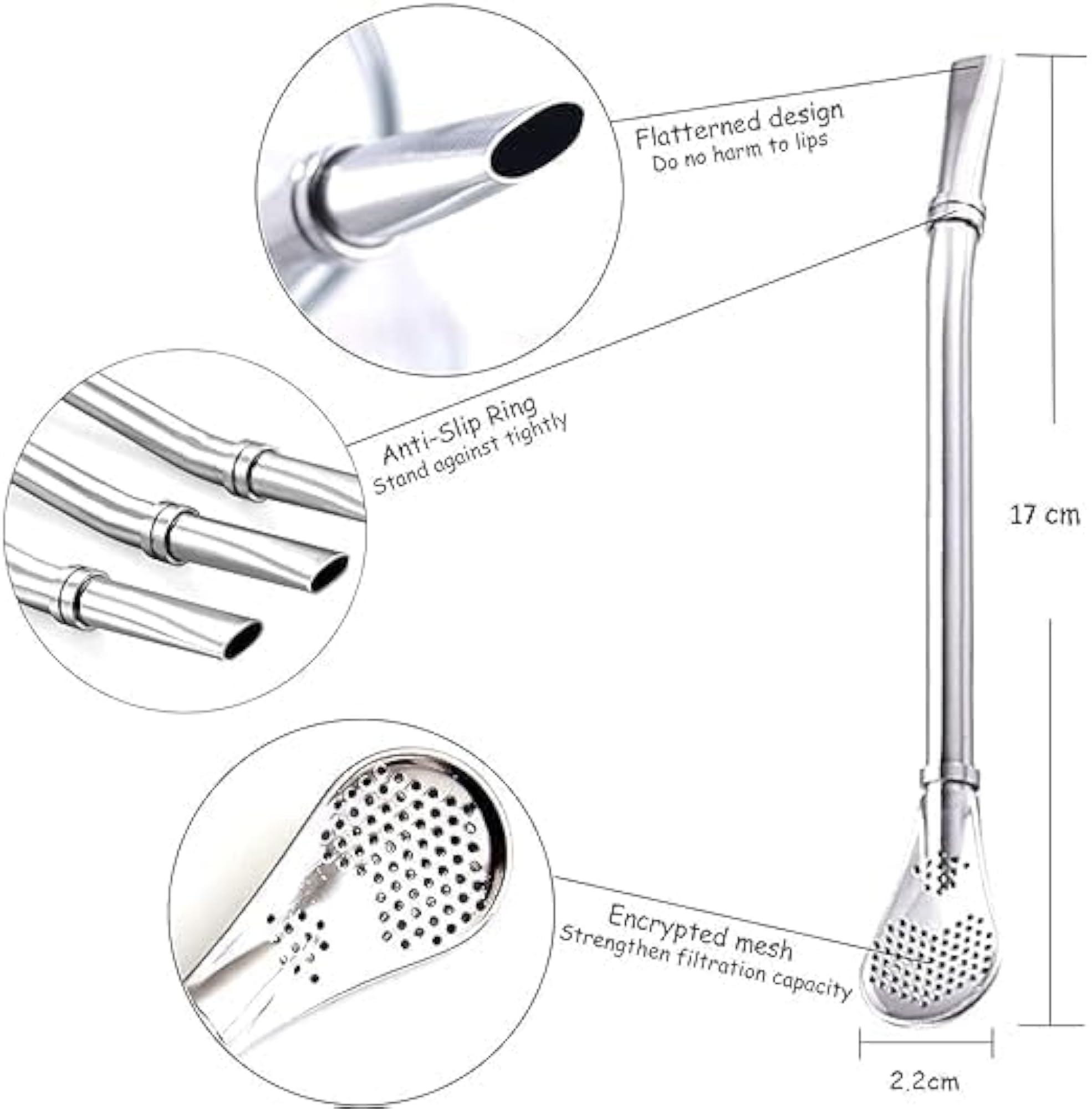 2 in 1 Multi-Function Stainless Steel Drinking Straws with Filter Spoon