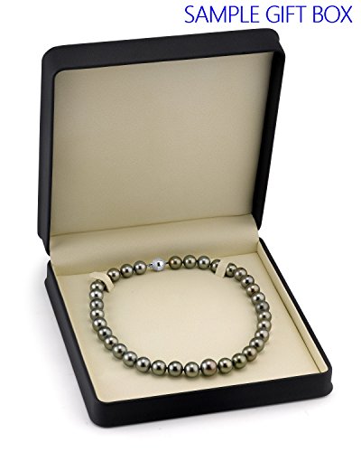 The Pearl Source Sterling Silver 11-12mm Baroque Black Tahitian South Sea Cultured Pearl Leather Necklace in 16" Choker Length for Women - Image 6