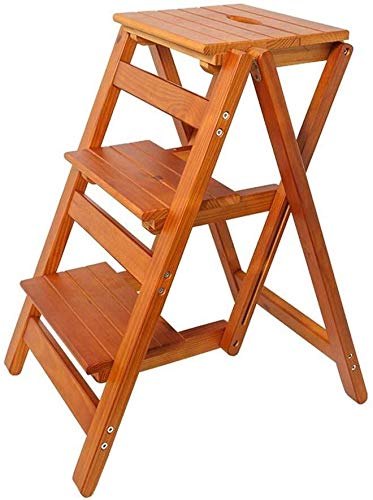 Taburete de biblioteca plegable en madera noble con acabado multifuncional