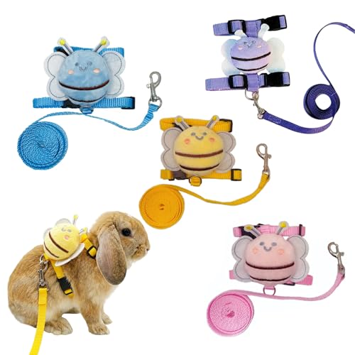 4 Sets Leash Set Small Pet Cute Vest Harness Leash and Adjustable Bunny Rabbit Harness with Decoration for Bunny Ferret Small Pets(Bees)