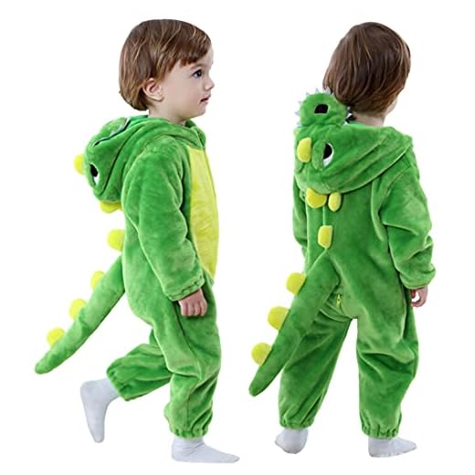 Toddler Infant Dinosaur Costume Flannel Hooded Onesies Soft Animal Romper Outfits Gift (3.5-4.5 Years, Green)