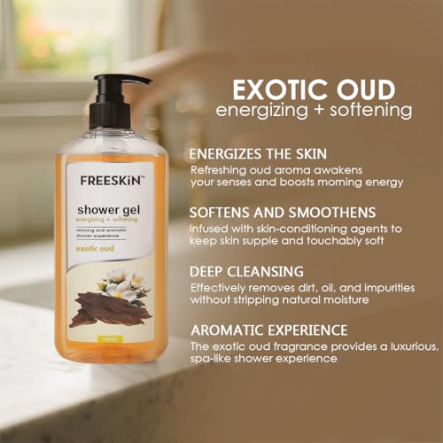 Image of Freeskin Exotic Oud Shower Gel-750ml - Luxurious Body Wash Infused with Rich Oud Essence for Deep Cleansing, Long-Lasting Fragrance, and Nourished Skin - Suitable for All Skin Types - Paraben & Sulfate Free