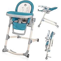 Trona De Viaje Concord LIONELO Cora trona bebe plegable muy estable de 6 a 36 meses de hasta 15 kg, para bebés, trona alta ajustable para recién nacidos, bandeja extraíble, cinturones de seguridad (Ocean)