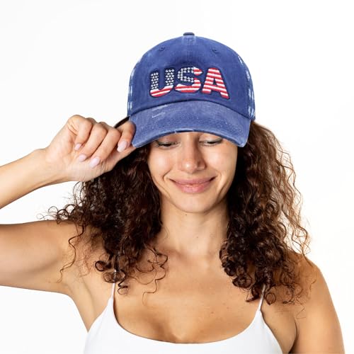Image of USA American Flag Hat for Men Women Patriotic Fourth of July Baseball Cap Adjustable Navy Blue