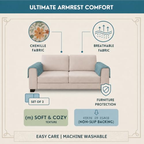 Image of STITCHNEST 'Eden Weaves Collection Series' Sofa Armrest Cover | Elegant Woven Fabric, Washable & Durable for Modern Living (18 x 22 Inches)