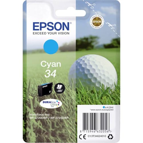 Epson Original Golfball DURABrite 34T Einzel-Tintenpatrone Cyan – 1 x 4,2 ml – Original Epson Tintenpatronen für optimale Druckergebnisse
