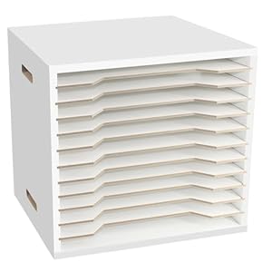 13″x13″ Wooden Construction Paper Organizer, 12 Tier Larger Size Literature Organizer with Adjustable Shelves Letter Mail Tray Craft & Stamp Stackable Cardstock Storage Rack for Home Office Classrooms