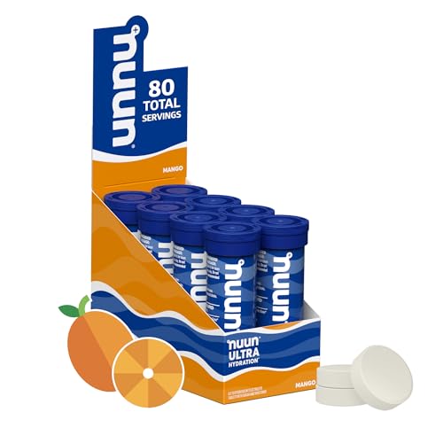 Nuun Ultra Hydration Tablets | Electrolyte Powered Hydration with Vitamin C | Vegan Gluten-Free No Artificial Sweeteners | Mango Flavor 8 Pack (80 Tablets)