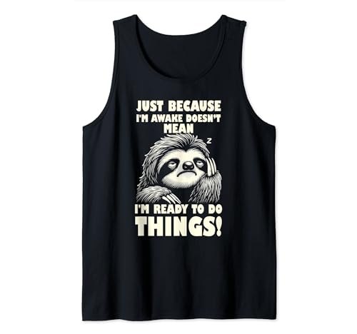 Vintage Sleepy Sloth's "Awake But Not Ready" Humorístico Camiseta sin Mangas