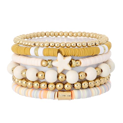 Bohemian Gold Plated Beaded Stretch Bracelet Sets for Women Stackable