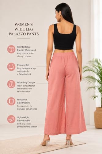 Image of Women Airy Linen Wide Leg Pants | High Waist Casual Summer Trousers | Lightweight Breathable Palazzo Pants BPWLCB01 PRT