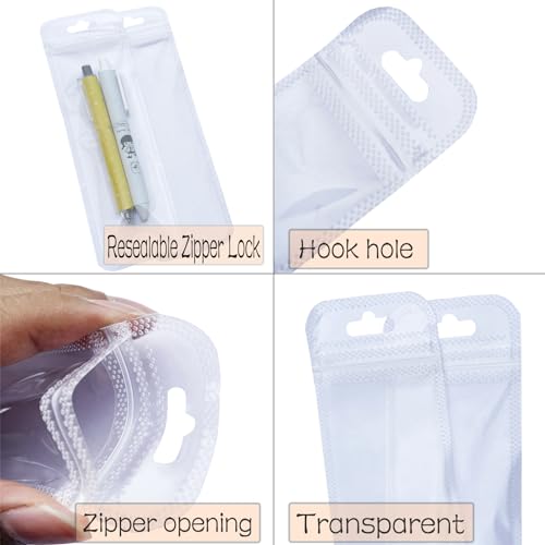 Image of 100 Pcs Pen Packaging Bags for Small Business, Resealable Pouch Bag for Pens, Clear Zipper Smell Proof Storage Bags for Packaging Lipgloss, Jewelry, Cosmetic, Candy 2.75x7.8inch