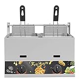 Countertop gas fryer for home and commercial, 23 liter commercial fryer, freestanding temperature control, adjustable firepower, removable and washable stainless steel