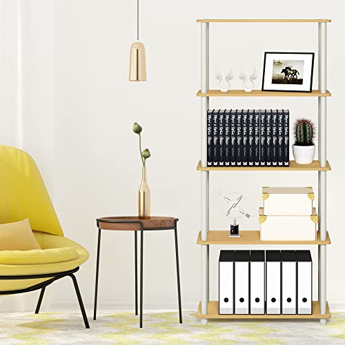 Furinno TURN-N-TUBE Storage Shelves, 5-Tier Book Shelf, Corner Shelf, Toolless Open Shelves, for Organization and Storage, Living Room, Garage, Home Office, Beech by Furinno - Image 2