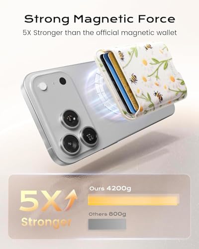 Image of KPNEOL Magnetic Mag-safe Wallet Cell Phone Card Holder for Phone Case with Mag-Safe, Stronger Magnetic RFID Leather Stick on Phone Wallet Compatible with iPhone 17 /16 /15 /14 /13 /12 Series,Daisy Color