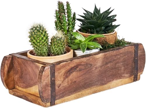 Marrakech - Caja de madera antigua (32 cm, con forma de ladrillo, caja de almacenamiento de madera recuperada, con herrajes metálicos)