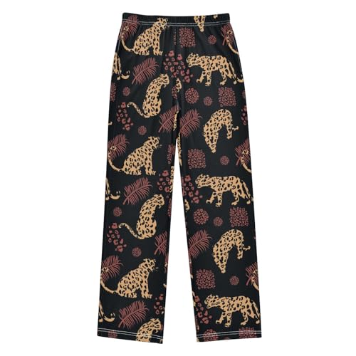 Boys' Pants Leopard Tropical Leaf Long Bottoms Jogger Pants Elastic Waist Trousers with Pockets S-XL