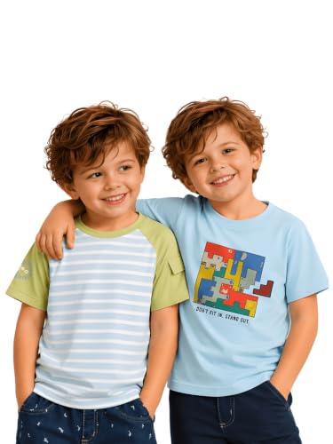 Image of Pilolo Kids Soft Cotton Lycra Pocket T-Shirt for Boys - (Combo Pack of 2)