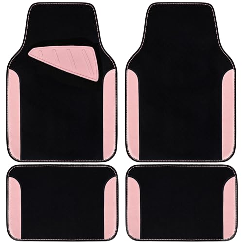 CAR PASS Waterproof Universal Fit Car Floor Mats, Car Mats Fit for SUV,Vans,sedans, Trucks,Set of 4pcs Car Carpet with Driver Heel Pad (Light Pink)
