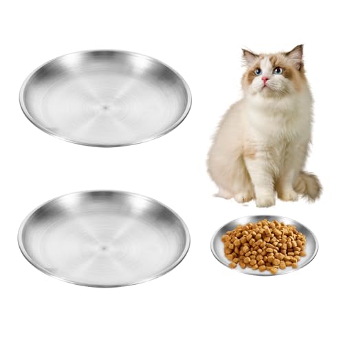 20 cm Edelstahl Katzennapf 2er-Set – Großer Flacher Futternapf Katze aus 304 Edelstahl, rutschfeste Cat Bowl für Futter und Wasser, ideal für...