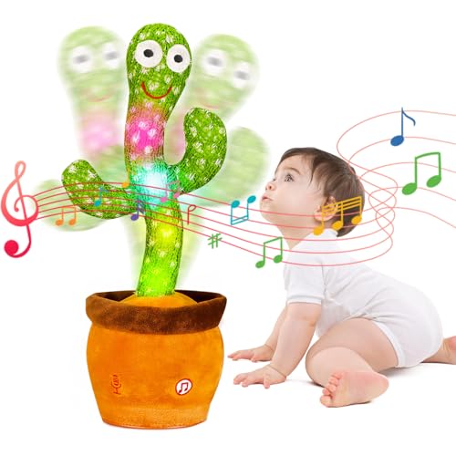 Image of Dancing Talking Cactus Baby Toy, Repeats What You Say Interactive Toy | Repeats What You Say, Adjustable Volume, Interactive Light Up Sensory Toy, Tummy Time