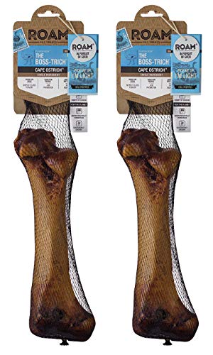 ROAM Pet Treats Ostrich Bones for Dogs Pack of 2 for Medium and Large Dogs Boss-trich Long Lasting Ostrich Dog Bones Dog Treats